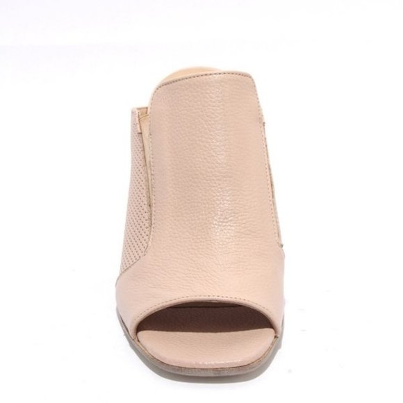 ITALIAN Beige Leather Slide Open Toe Heel Sandal - Picture 7 of 8
